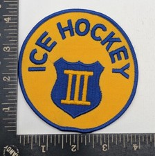 Vintage Ice Hockey Patch Yellow Blue Roman Numeral III Emblem Iron-On