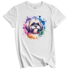 Shih Tzu Rainbow Watercolor Portrait Dog Lover T-Shirt - Shih Tzu Gift