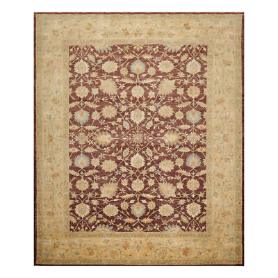 9'1''x 11'11'' Hand Knotted Wool Stone Wash Peshawar Vegetable Dyes Area Rug Brown
