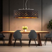 HäNgelampe Pendelleuchte Schlafzimmerlampe Textil 3 Flammig Gold Led H 140 Cm