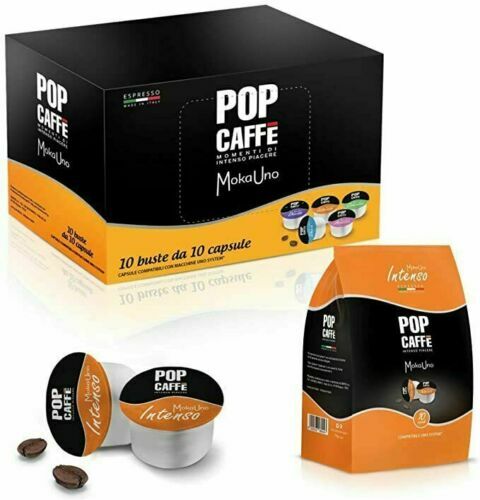 100 Capsule Pop Caffè INTENSO compatibili Uno System UnoSystem MokaUno Moka Uno