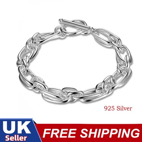 Solid 925 Sterling Silver Double Chain Bangle Bracelets Women's Jewelry