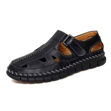 Handmade Leather Men's Casual Shoes Summer Outdoor Walk Flats Breathable Sandals