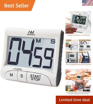 Elegant 3-Inch Digital Kitchen Timer with Loud Alarm - Magnetic and Versatile
