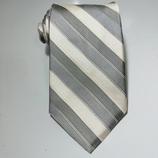 IKE BEHAR White&Silver Striped Tie Made In USA 58.5x3.75” LNWOT