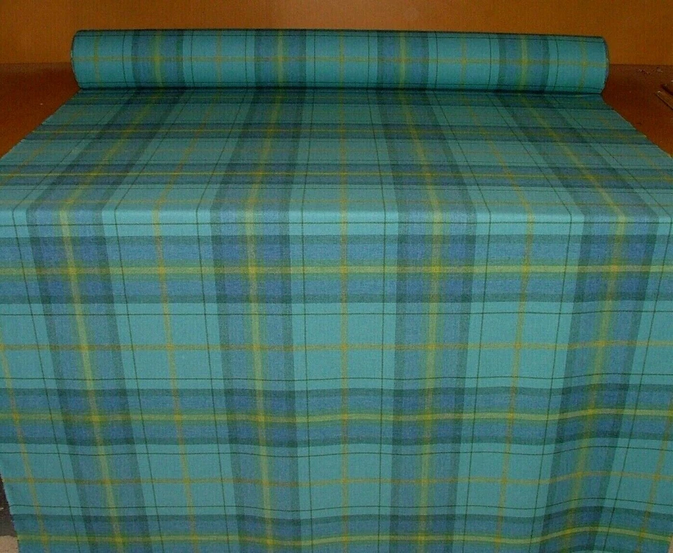 100% Shetland Laine Bleu Azur Tartan Carreaux Tapisserie Rideau Coussin Tissu - Photo 3/4