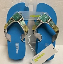 Capelli New York Kids- girl  Size  10/11 Blue & Silver Flip Flop  1.5"  Foam NWB