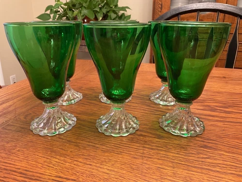 VTG Anchor Hocking Burple 6" tall Forest Green Goblets Glasses (set of 6)