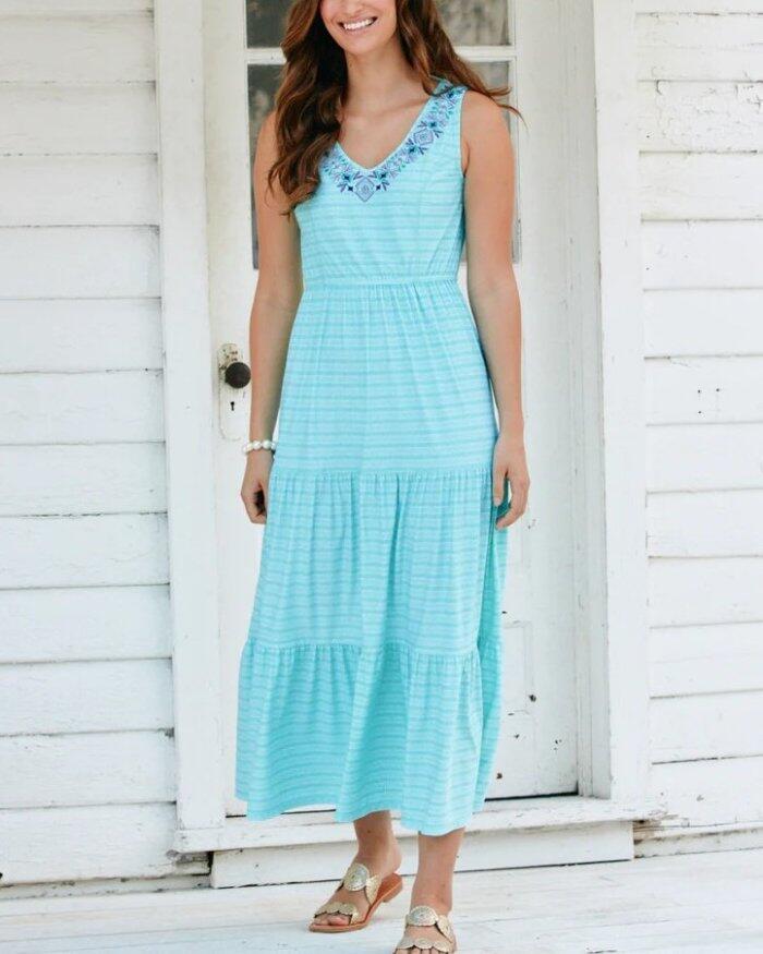 CABANA LIFE XL(14) Flowy Naples Embroidered Tiered Maxi Dress/Cover-up NWT  $146