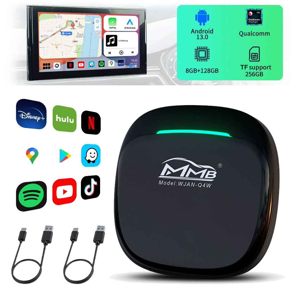 Wireless Android Auto CarPlay Adapter AI Box 128GB Android 13 Multimedia Car Stereo