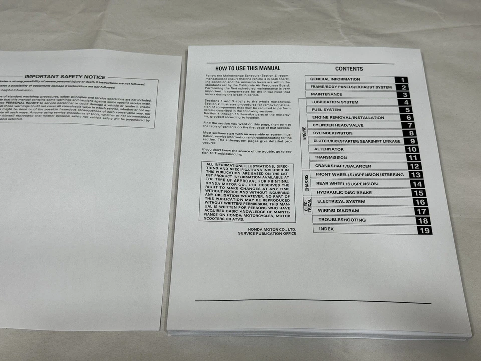 Manual de reparación de taller de servicio oficial de fábrica de 3 orificios Honda XR400R XR400 R 1996-2001 Foto 2 de 3