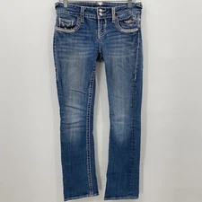 Vigoss Women's The New York Slim Boot Jeans Distressed Light Blue Size 3/4