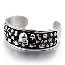 316L stainless steel Silver Bracelet Punk Large heavy Skull Cuff bangle 2.6''