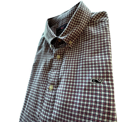 Vineyard Vines Flannel Whale Shirt Mens XL Red Blue Plaid Lightweight