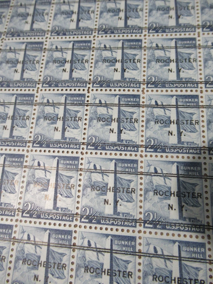 RARE Scott #1034 Bunker Hill Sheet of 100 Stamps - MNH - PRECANCEL ROCHESTER NY - Image 4 of 4