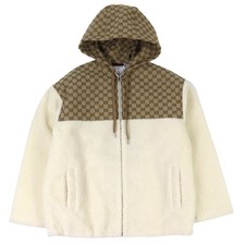 Pristine GUCCI Jacket GG Intarsia Hooded Zip-Up Fleece Jacket Ivory M 798503