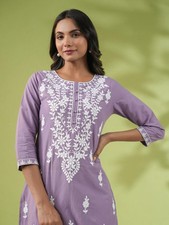Indian Women Cream  Red Floral Pure Cotton A-Line Kurta Kurti Top Tunic Dress