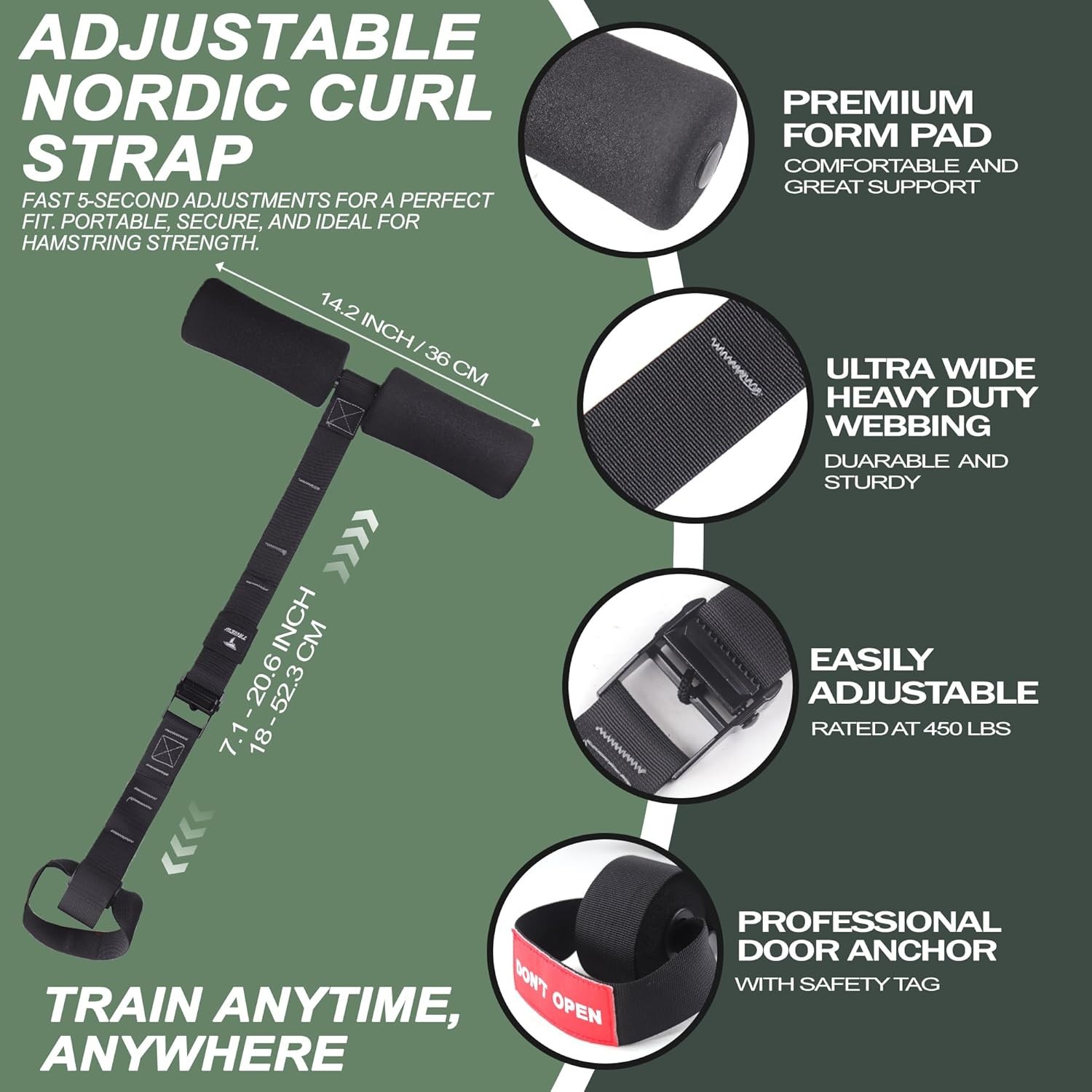 Nordic Hamstring Curl Strap with Safety Tag,Great for Hamstring Curls, Sit-ups, 