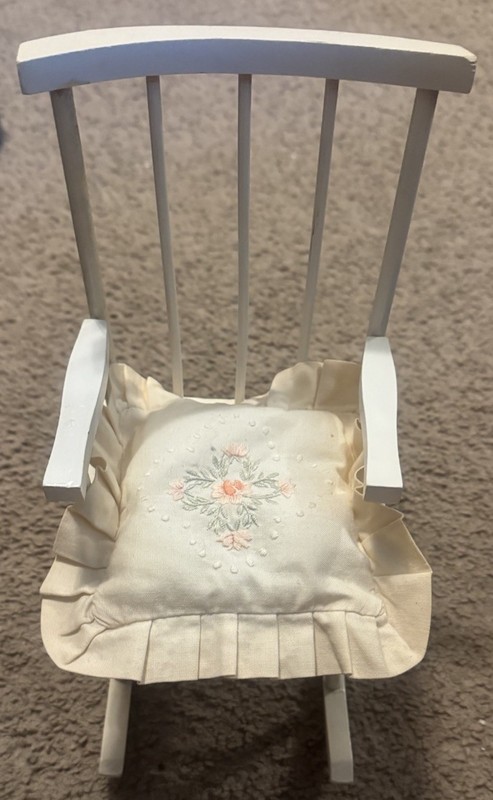 Vintage White Wooden Rocking Chair with Pillow