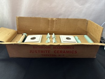 NOS Justrite Ceramics Mid Century Green 380 Bathroom Accessories New In Box