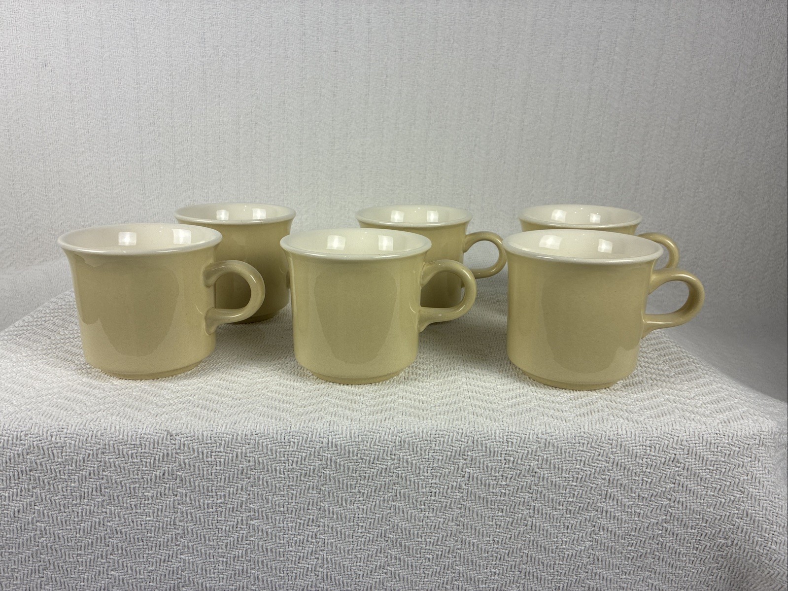 Coffee Mugs Mid Century Modern Set Of Six Beige Ivory USA Ceramic Cups Hot Tea