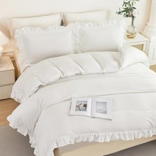 3 Pieces Queen Bedding Cover Set Ruffle Kids Duvet Quilt Covers Soft Fluffy W...