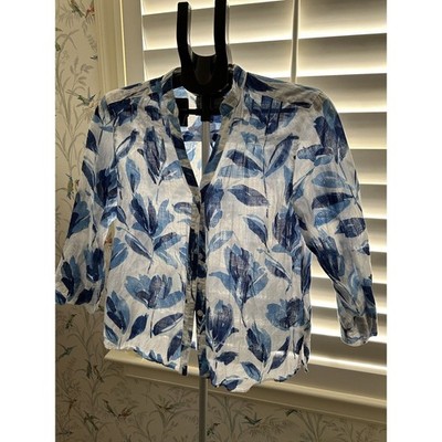WOMENS BLUE Floral WHITE ALFRED DUNNER 7/8 Sleeve SHIRT SIZE 10P 40