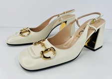 Gucci Horsebit Malaga Logo Marmont Block Heel Leather Slingback Pumps EU 41.5