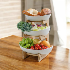 Tiered Fruit Bowl Ceramic Fruit Bowls Bamboo Holder 3 Tier Kitchen Basket Home