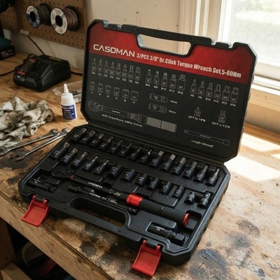 Casoman 31-teiliges 3/8'' Drehmomentschlüssel Set 5-60Nm Chrom Vanadium Stahl schwarz
