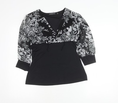 Essentials by Milano Damen Wickelbluse schwarz geblümt Größe S