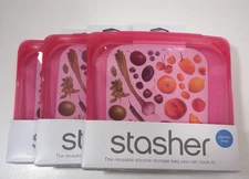 Stasher Reusable Kitchen Food Bags 3 Sandwhich Size Bags