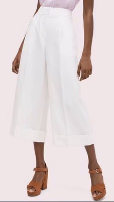 Kate Spade Easy Cuff Pant Linen Lyocell White Size 6 Cropped Wide Leg
