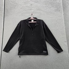 PINK Victoria's Secret Women Sweatshirt M Black Fleece Logo Zipper Long
