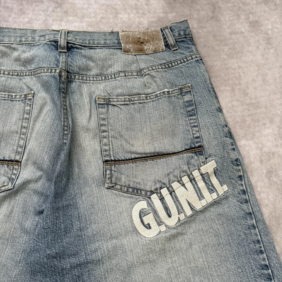 Pantalones Cortos G-Unit Para Hombres 42 Azul Denim Sueltos Largos Bordados Deletrear Foto 3 de 4