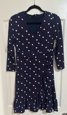 NWOT TALBOTS $139 Navy Stretch Hearts Dot Ruffle Dress 4P.