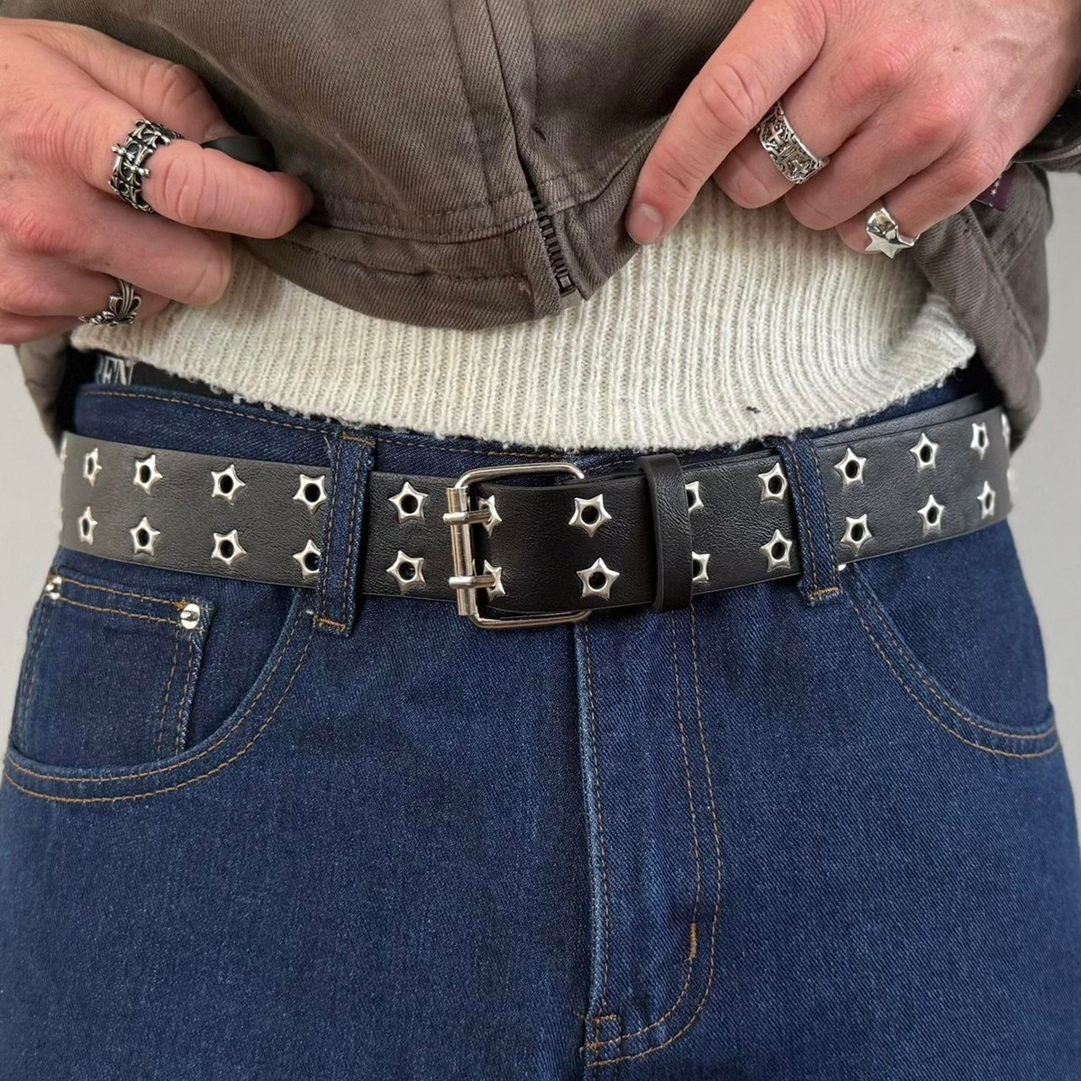 Y2K Star Studded Black Silver Belt – Grunge Goth Emo Skater Unisex