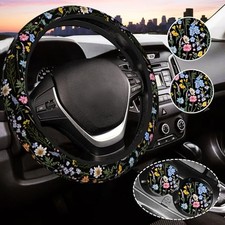 Cute Wildflower Steering Wheel Cover For Women One Size Black Flower 3 Cute Wildflower Steering Wheel Cover For Women One Size Black Flower 3