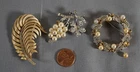 Lot of 3 Vintage Crown Trifari Goldtone Brooch Pin - Missing Stones/Pearls