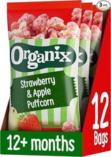Organix Strawberry & Apple Puffcorn, 12+ Months, 4 x 10 g Bags, 3 Packs Total