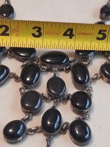 FABULOUS VINTAGE STERLING BLACK ONYX BIB RUNWAY STYLE NECKLACE MOURNING GOTH? - Picture 7 of 10