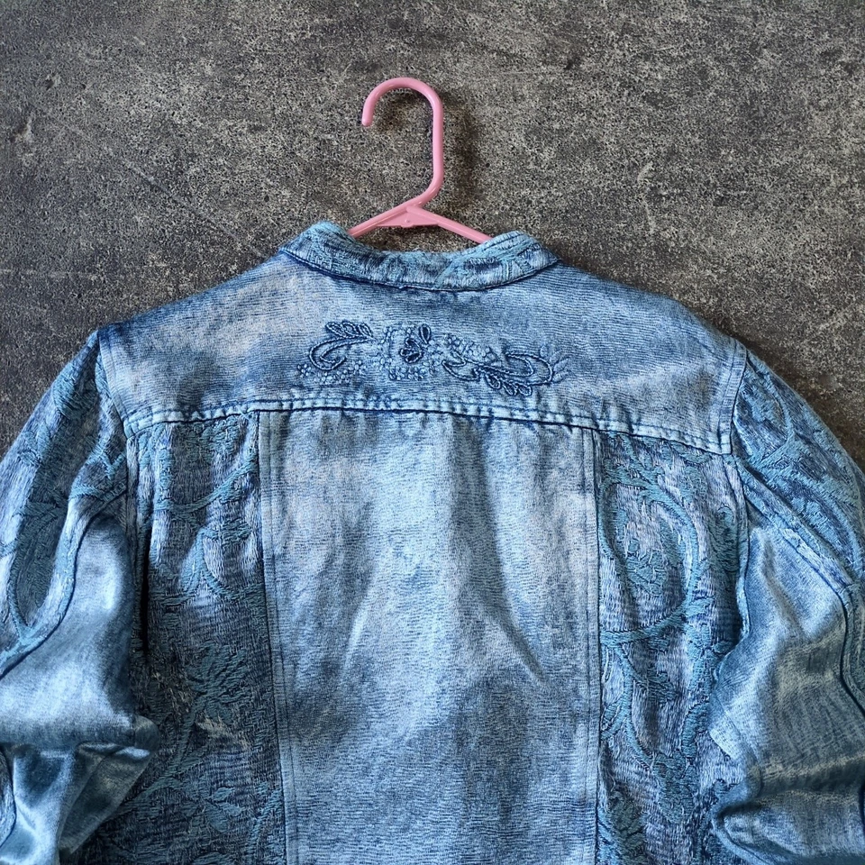 Chaqueta Blazer Bellissima Vintage Mujer L Azul Floral Rayón Bordado Abrigo Foto 4 de 4