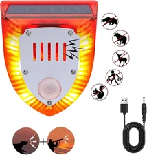 Solar Motion Sensor Alarm 129db, Loud Dog Barking, Gunshot Sound, Strobe