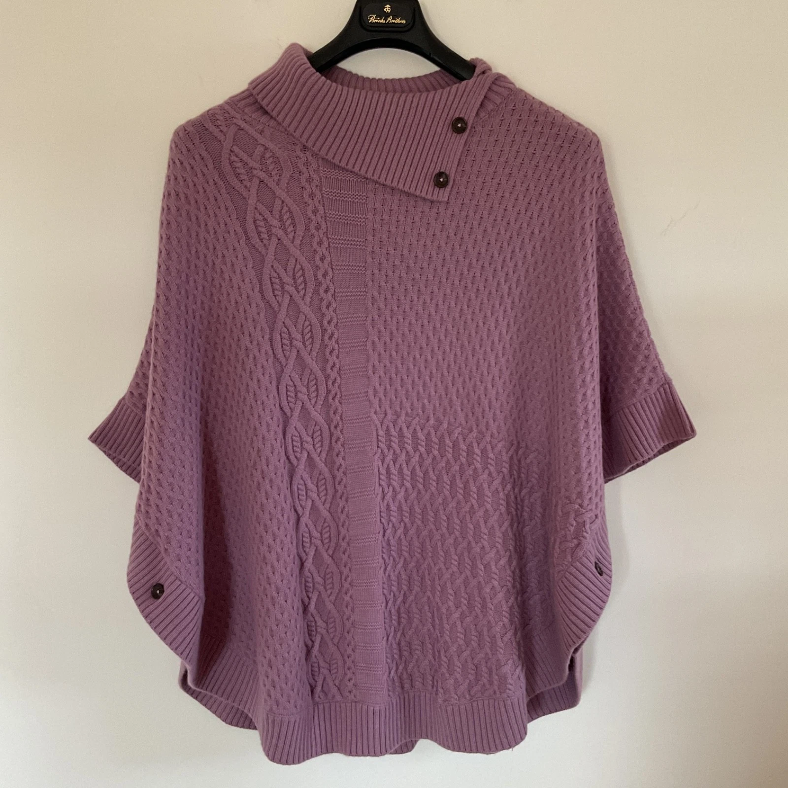 Talbots Cable Knit Honeycomb Lambswool Sweater Cape Poncho 1X Mauve Pink Travel