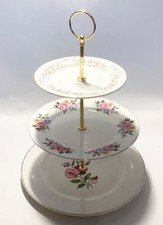 Vintage Three Tier Ceramic Cake Scone Sandwiches Display Stand Mismatched