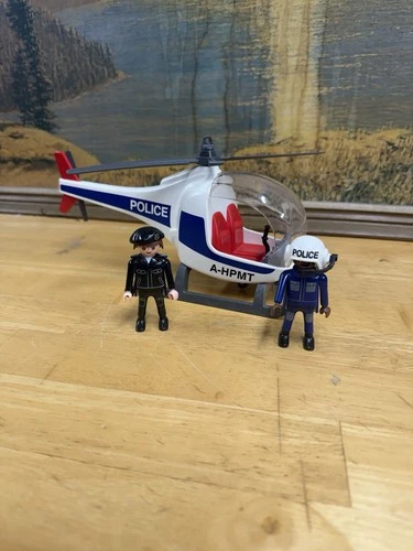 Vintage Playmobil 1997 Police Helicopter W Pilot And Copilot A-HPMT, Incomplete