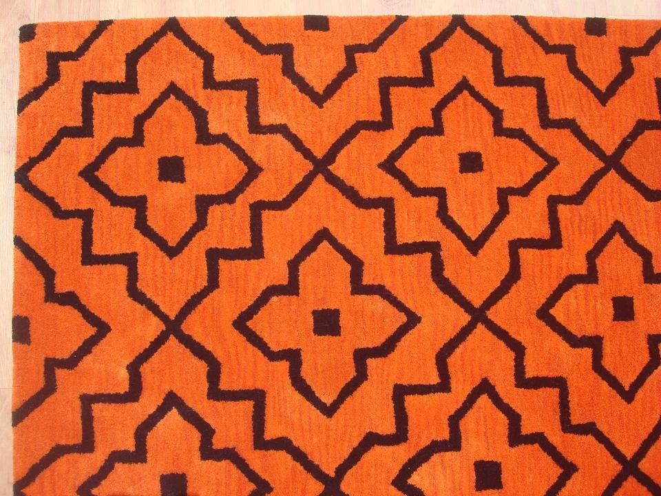 Stark Lilly Tile Modern Orange Black Hand-Tufted 100% Wool Soft Area Rug Carpet - Image 2 of 4