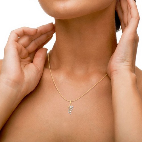 0.40 Ct Round Cut Moissanite Leaf Pendant 14k Yellow Gold Plated Silver - Picture 3 of 7