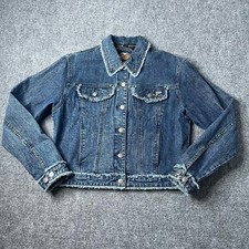 Vtg 2002 Harley Davidson Denim Jean Jacket Womens M Y2k 2000s Biker Coat