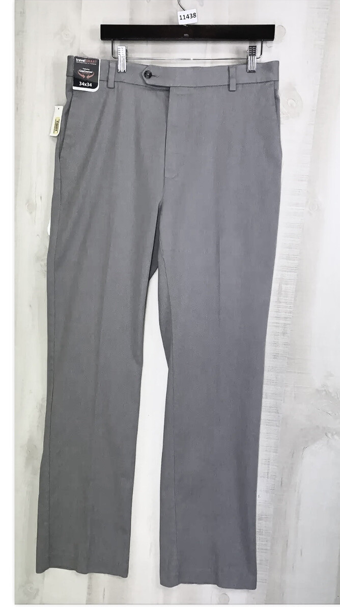 Roundtree & Yorke Travel Smart Classic Fit Gray Straight Leg Stretch